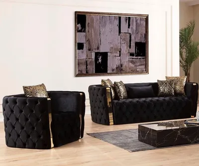 Produktbild von Sessel Stil modern Farbe schwarz beige weich Velours bequem Sessel