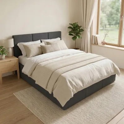 Produktbild von Komvortowy | Polsterbett 120x200 Cm | VELIS CORD | Doppelbett Mit Metall-Lattenrost & Gasdruckfeder | DUNKELGRAU | Bettkasten Ohne Bodenplatte | Stauraumbett | Hochklappbar