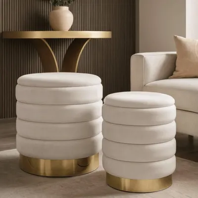 Produktbild von Satz gepolsterte Hocker MIRELLE Beige