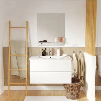 Image de Meuble simple vasque SORRENTO 80cmReproduction chêne avec robinet et miroir
