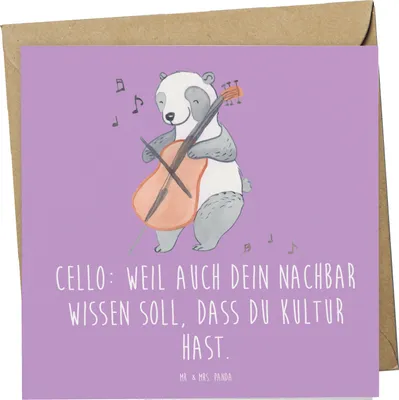 Produktbild von Mr. & Mrs. Panda Klappkarte Cello Kultur - Lavendeltraum - Geschenk, Musik, anlasskarte, Klassische, Lernen, Instrument, Grußkarte, faltkarte, Orchester, doppelkarte