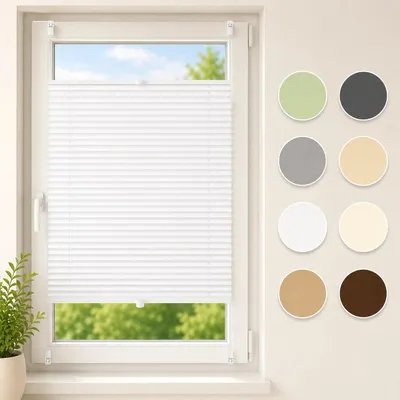 Image de Plissé Klemmfix sans perçage 60x200cm blanc Store solaire tendu Opaque Protection contre la lumière Store plissé Stores vénitiens pour fenêtres et portes
