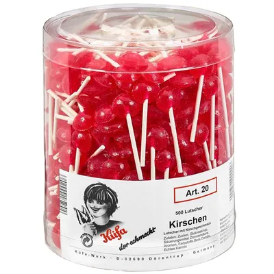 Obrázok produktu pre Küfa Cherry Fruit Lollipops s višňovou príchuťou 500 kusov 1500g