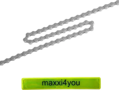 Produktbild von Angebot Set / Shimano Fahrradkette CN-NX10 Singlespeed 1-Fach 114 Glieder in silber inkl. maxxi4you Reflexband