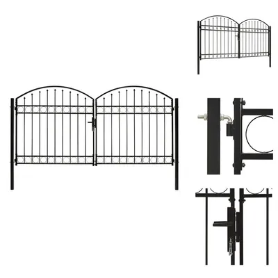 Obrázek produktu pro vidaXL Plotová brána dvoukřídlá oblouková ocelová 300 x 150 cm černá - Zahradní brány