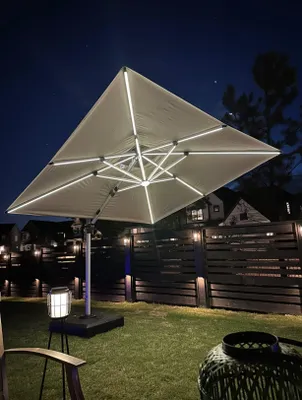 Produktbild von PURPLE LEAF Sonnenschirm mit LED Solar Beleuchtung Ampelschirm 270 x 365 cm Rechteckig Groß 360°Rota Außenbereich Alu, Balkonschirm XXL UV50+, Beige