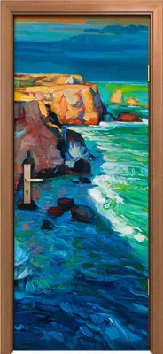 Produktbild von Türposter 80x200 cm Türaufkleber Türtapete Türfolie Klebefolie Klippen und Ozean Felsen Meer Malerei