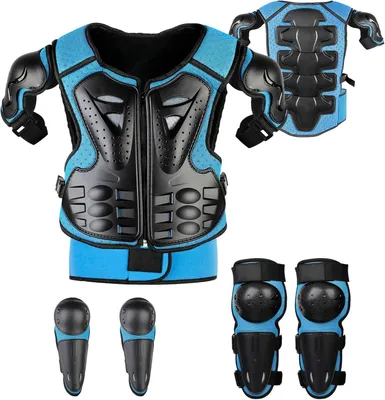 Productafbeelding van Beschermende vest voor motorfiets, beschermende jas voor kinderen, motorfietsuitrusting met kniebeschermers, elleboogbeschermers en borstbescherming, geschikt voor racegebruik en buitensporten - verkrijgbaar voor kinderen van 4/6/8/10 jaar
