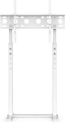 A white TV floor stand is shown against a white background.