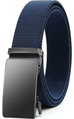 Produktbild von Automatik Gürtel Herren Stoff ohne Löcher 35mm Stretch Anthrazitgrau-Blau Taille 80-95cm