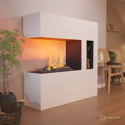 Produktbild von GLOW FIRE Elektrokamin 'Schiller' Pocket | Wasserdampf Kamin mit OMC 600 inkl. Holz in weiß als Raumteiler | HxBxT: 120x120x37 cm