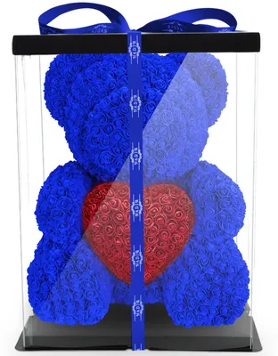 Produktbild von Rosen Bär Blumenbär mit Geschenkbox Geburtstagsgeschenk für Frauen Geschenk für Freundin zum Geburtstag Jahrestag Rose Teddybär Geschenk Blau 70 cm
