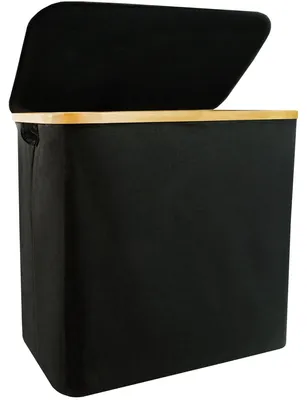 Wassorteerder Bambus mit Deckel, schwarz, 100 L, faltbar