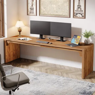 Obrázok produktu pre Počítačový stôl – dvojitý stôl pre 2 osoby – 180 x 59 x 75 cm – obdĺžnikový drevený stôl – do kancelárie a domácej pracovne – hnedý