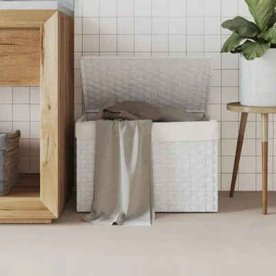 Zdjęcie produktu dla vidaXL Kosz na pranie z pokrywą Biały 55,5x35x34 cm Poli rattan