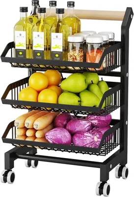 Produktbild von Jojoka Kš¹chenwagen Metall, 5 Ebenen, Obst- und Gemš¹sewagen mit Schubladen, h?henverstellbar, Kohlenstoffstahl, Schwarz