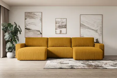 Produktbild von ALTDECOR Ecksofa mit Schlaffunktion und Bettkasten Corner Sofa Eckcouch Couch U-Form universal, links/rechts Schlafcouch Ausziehbar Wohnlandschaft Schlafsofa KLEEA-U - 347x143x83cm Senfgelb