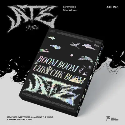 A product shot of a mini album packaging for Stray Kids, with the album title and song titles visible.