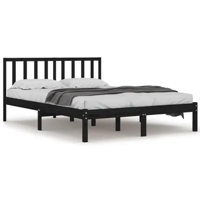 Zdjęcie produktu dla Rama łóżka, czarna, lite drewno sosnowe, 200 x 200 cm