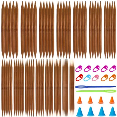 Produktbild von Bambus-Stricknadelset, 15 Größen, Nadelspiel-Set, Stricknadeln für Socken, Stricknadelset 2 mm–10 mm mit Strickzubehör