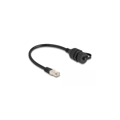Produktbild von Delock - Netzwerkverlängerungskabel - RJ-50 (M) zu RJ-50 (W) Schutzkappe - 20 cm - 6 mm - FTP - IP67 - Schwarz
