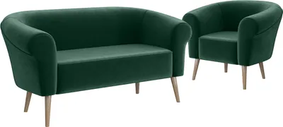 Produktbild von MEBLINI Mini Sofa Set 2-1 für Wohnzimmer - Mini Lounge für drei Personen - Küchensofa - Sofa Klein - Sitzgarnitur - Polstergarnitur - Sofagarnituren - EMILIA - 2+1 - Grün Samt