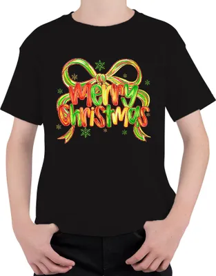 Produktbild von Merry Christmas glitzer schleife schneeflocke festlich Geschenk Uni Kinder T-Shirt, Schwarz, 140