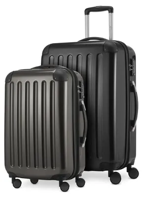 Produktbild von Alex - 2er Set Handgepäck + Mittelgroßer Koffer, Kofferset Resekofffer Trolleys Hartschale Polycarbonat glänzend,Schwarz-Graphit