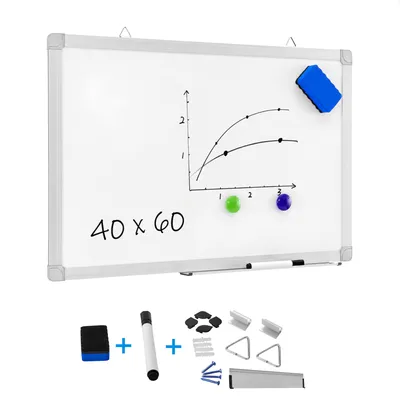 Produktbild von Magnetisches Whiteboard mit Aluminiumrahmen und Stiftablage, Magnettafel trocken abwischbar inklusive Schwamm und Stift, ohne Magnete, Magnetwand zum beschriften, 40 x 60 cm