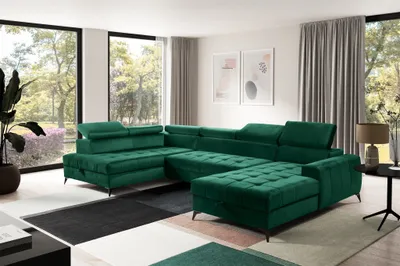 Produktbild von Wohnlandschaft Schlafsofa AGNESA Stoff Salvador Dunkelgrün Ottomane Rechts