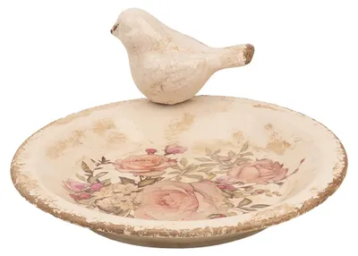 Obrázek produktu pro Clayre & Eef Krmítko pro ptáky Ø 21x10 cm Béžové keramické krmítko pro ptáky