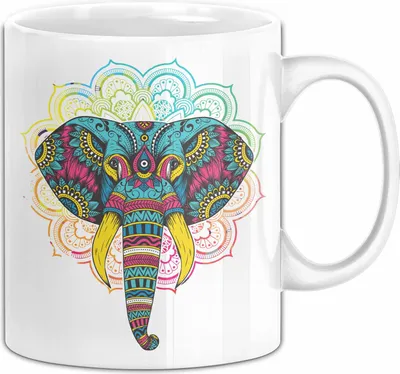 Produktbild von Elefant Tasse Geschenk Für Elefanten-Liebhaber Geschenkidee Mandala Bunt (Weiß)