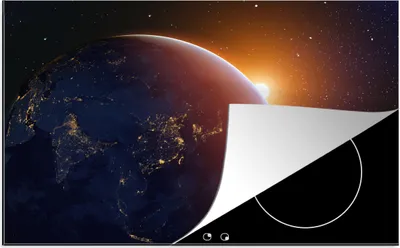 Produktbild von KitchenYeah© Herdabdeckplatte Sonnenaufgang über der Erde , 81x52cm, Küche Deko, Glaskeramikkochfeld Herdabdeckung, Abdeckplatte fùr Kochfeld