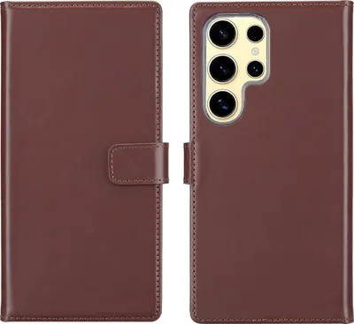 Zdjęcie produktu dla Selencia Genuine Leather Bookcase dla Samsung Galaxy S25 Ultra - Ciemnobrązowy
