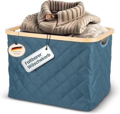 Image de Panier à linge pliable - 55 litres - peu encombrant - cadre en bambou - différentes couleurs