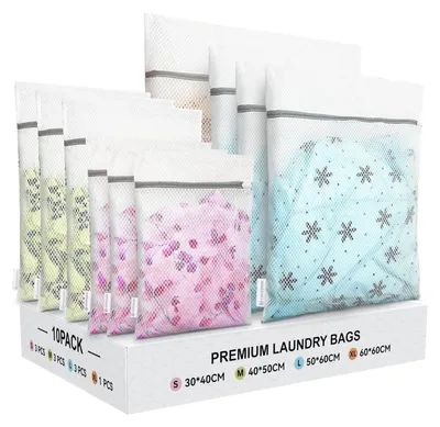 Immagine prodotto di Rete per il bucato, 10 pezzi, con cerniera, struttura a nido d'ape, colore bianco, taglie: 3S, 3M, 3L, 1XL