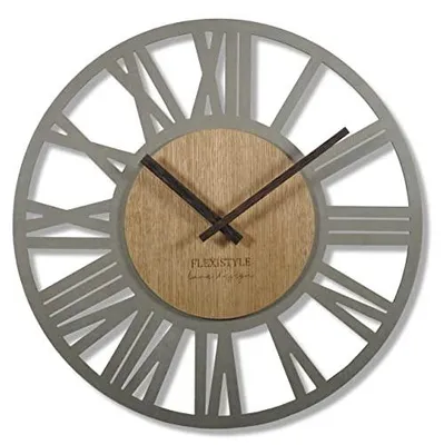 Zdjęcie produktu dla Duży zegar ścienny Adulto o średnicy 50 cm LOFT Retro z drewna dębowego bez tykania Salon (szary/dąb) …