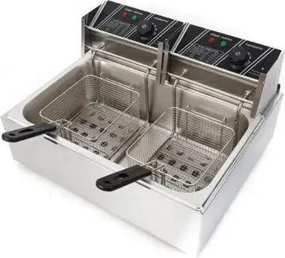 Immagine prodotto di Friggitrice professionale - Friggitrice elettrica a vasca singola - Capacità 12 l - 220 V, 3,2 kW - 60-200 °C - 2 cestelli - Acciaio inossidabile