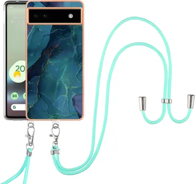 Produktbild von Google Pixel 6A Handykette Hülle, Muster TPU Bumper Schutzhülle mit verstellbarem Tragegurt für Google Pixel 6A Grün