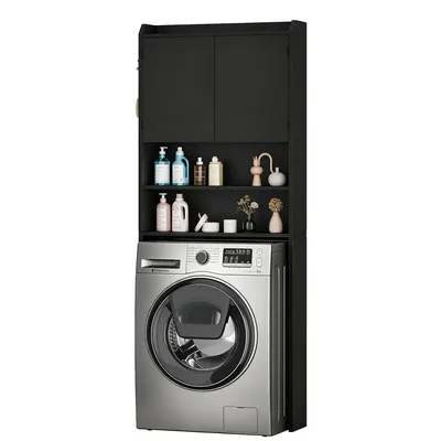 Produktbild von Fobyfurny Waschmaschinenschrank, Waschmaschinenregal, mit 2 Türen Toilettenregal, Verstellbare Regale, Badezimmerregal über Waschmaschine/Toilette
