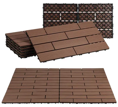Produktbild von Ikodm 48 Stück Terrassenfliesen 30 x 60 cm mit Klicksystem, UV- und witterungsbeständig für Terrasse, Pool und Balkon Braun