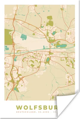 Produktbild von MuchoWow® Poster Wolfsburg - Vintage - Karte - Stadtplan 20x30 cm - Papierdruck