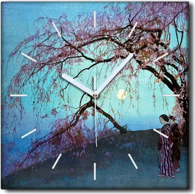 Produktbild von Coloray Uhr auf Leinwand 30x30 cm Wand Uhr Dekoration Wohnzimmer Segeltuch weiße Zeiger -Kirschbaum Japan.