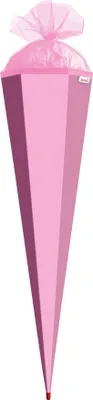 Produktbild von Bastel-Schultüte groß rosa - 85 cm 6-eckig - extra stabil durch Rot(h)-Spitze mit farbigem Tüll-Verschluss