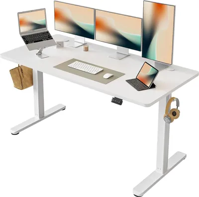 Image de FEZIBO Bureau debout réglable en hauteur électriquement Blanc 152x60cm
