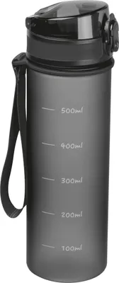 Produktbild von Trinkflasche aus Tritan mit Messskala und Trageschlaufe / 500ml / Farbe: schwarz