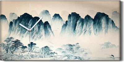 Produktbild von Küchenuhr Bürouhr Leinwand Uhr 60x30 Chinesische Landschaft AquarellMalerei - weiße Hände