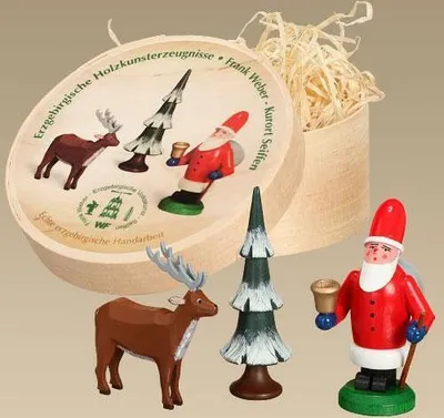 Produktbild von Holzdekoration Spanschachtel Weihnachtsmann Ø ca. 12 cm Spandose , Figurenhöhe ca. 8 cm NEU