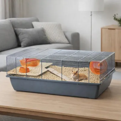 Produktbild von Mäusekäfig Hamsterkäfig Nagerkäfig 78x47x30cm grau mit Zubehör