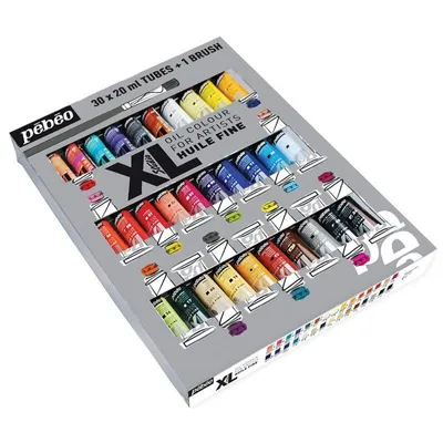 Produktbild von Set aus 30 feinen Ölgemälden + Bürstenpinsel - 30 x 20 ml